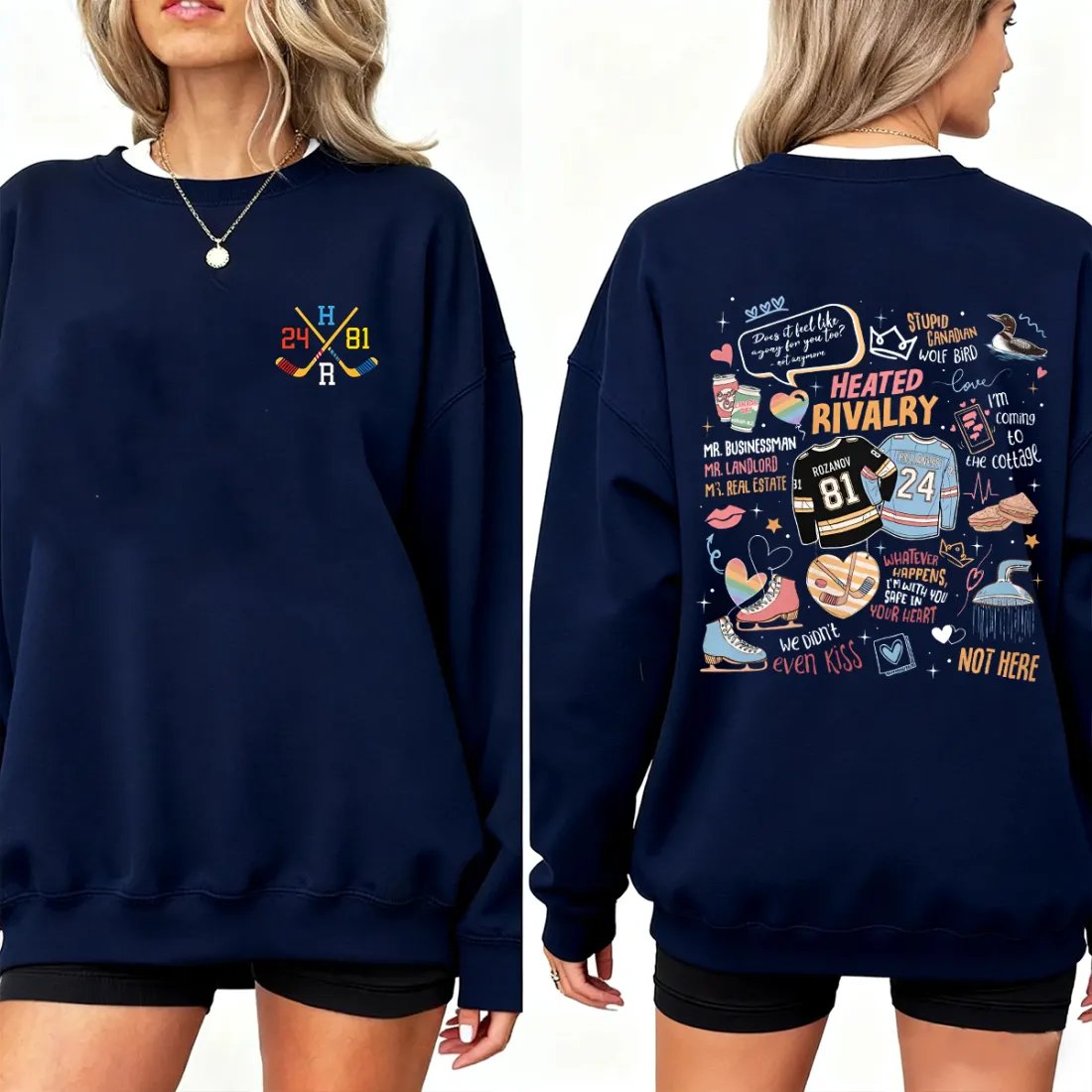 Hockey Romance Print Casual Sweatshirt