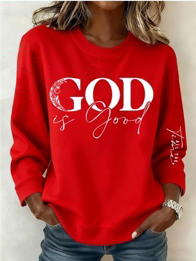 Women's Retro God Is Good Faith Printed Sweatshirt