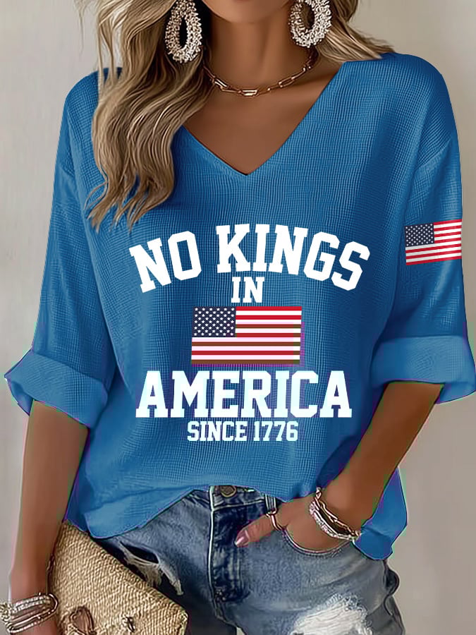 🔥Buy 3 Get 15% Off🔥V-Neck Retro No Kings In America Since 1776 Print T-Shirt