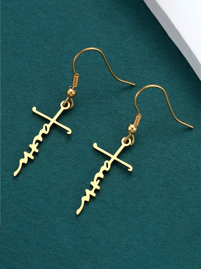 Faith Cross Letter Design Earrings