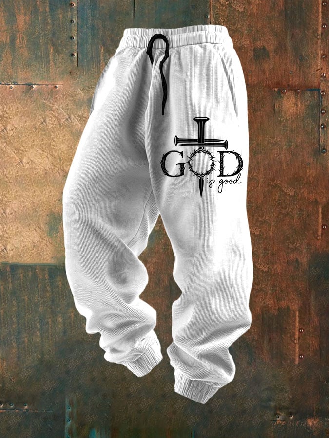 Men's God is Good Christian Print Textured Casual Loose Sweatpants