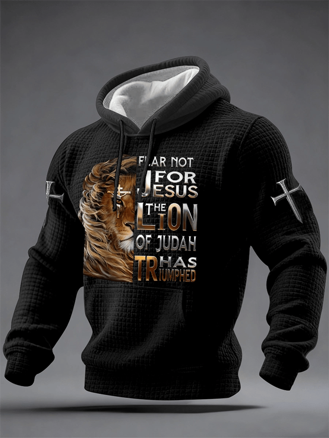 Men's Lion Of Judah Print Casual Checkered Hoodie