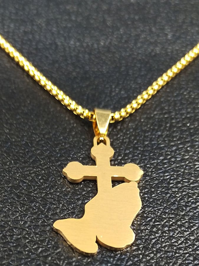 Women's Vintage Palm Cross Stainless Steel Necklace