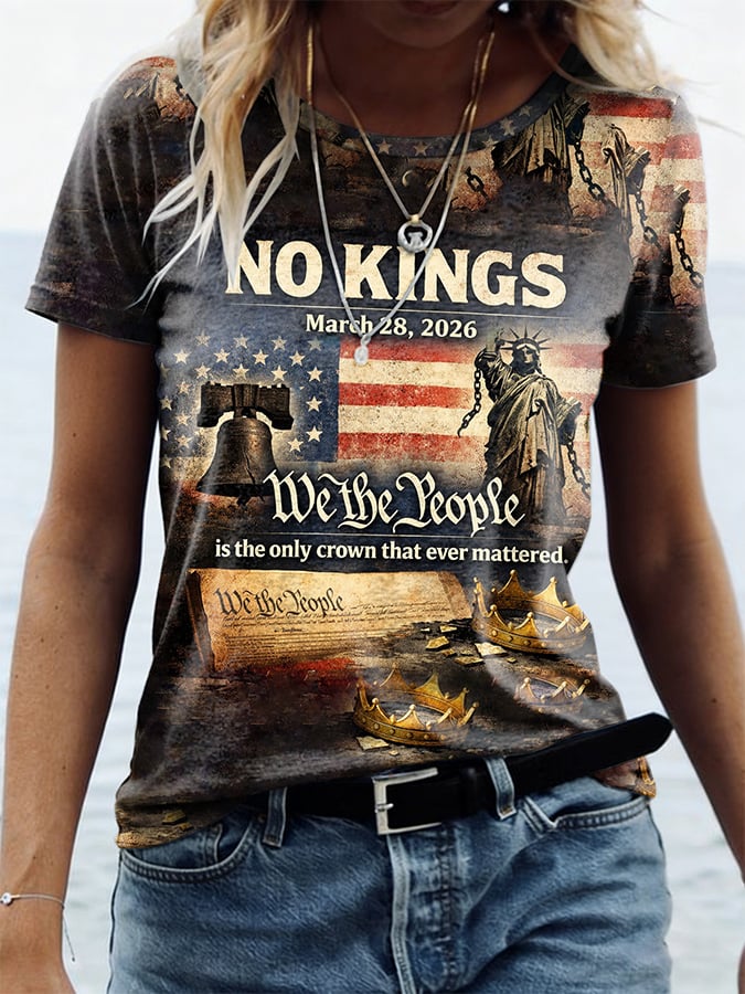 🔥Buy 3 Get 15% Off🔥Retro No Kings March 28, 2026 We The People Is The Only Crown That Ever Mattered. We The People Print T-Shirt