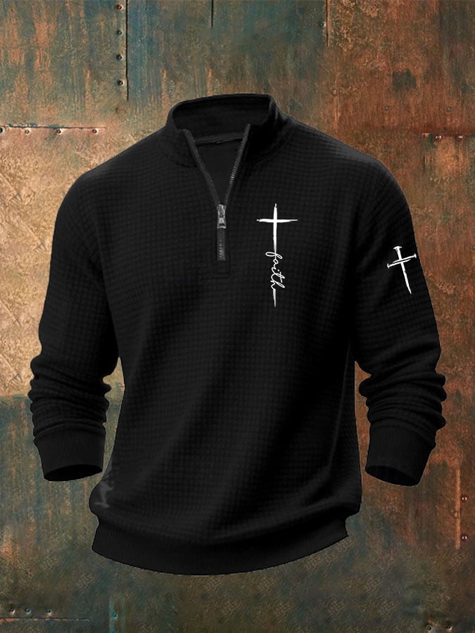 Men's Faith Print Zip Collar Waffle Sweatshirt