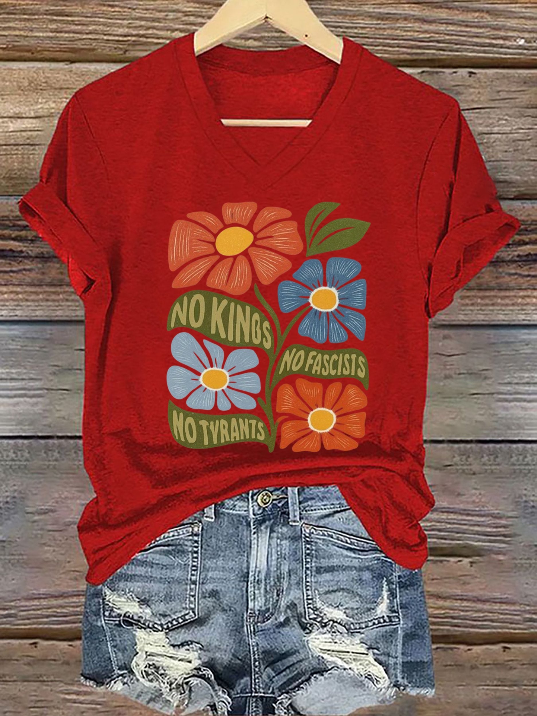 🔥Buy 3 Get 15% Off🔥Women's No Kings No Fascists No Tyrants No Nazis Print T-shirt