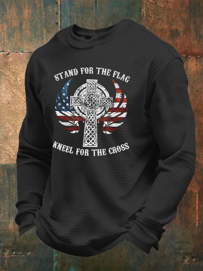 Men's Stand For The Flag Kneel For The Cross Waffle Long Sleeve T-Shirt