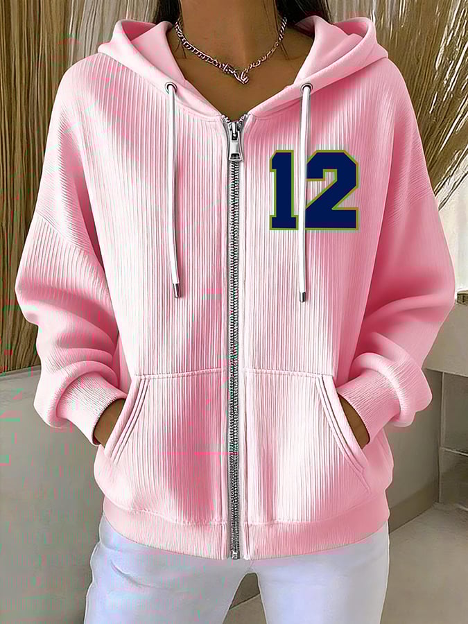 Women's Rugby Print Casual Hooded Sweatshirt