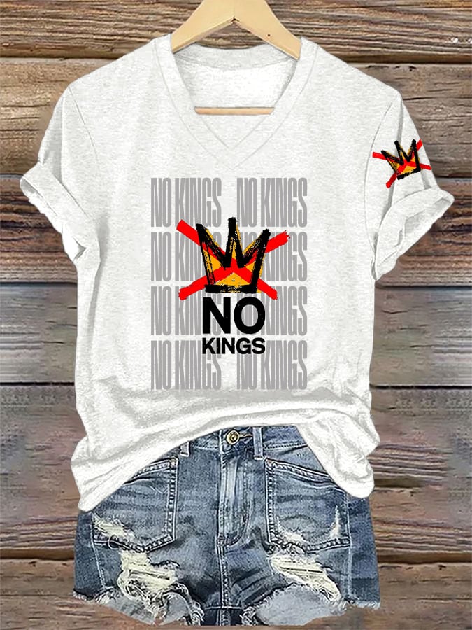 🔥Buy 3 Get 15% Off🔥V-Neck Retro No Kings In America Print T-Shirt