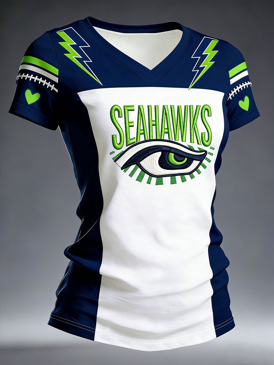 Women's Fashion Seattle Football Fan V-neck Short-sleeved T-shirt