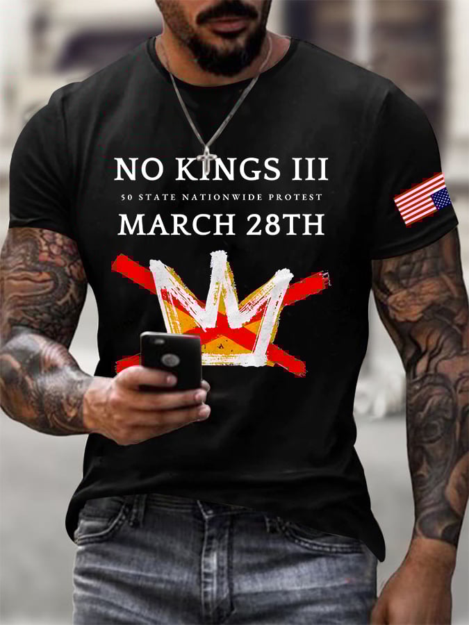 🔥Buy 3 Get 15% Off🔥Men's Retro No Kings III 50 State Nationwide Protest March 28th Print T-Shirt