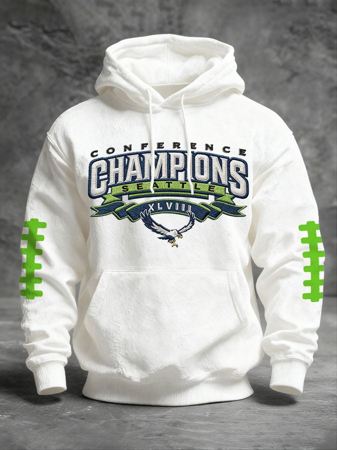 Men's Football Print Casual Hooded Sweatshirt