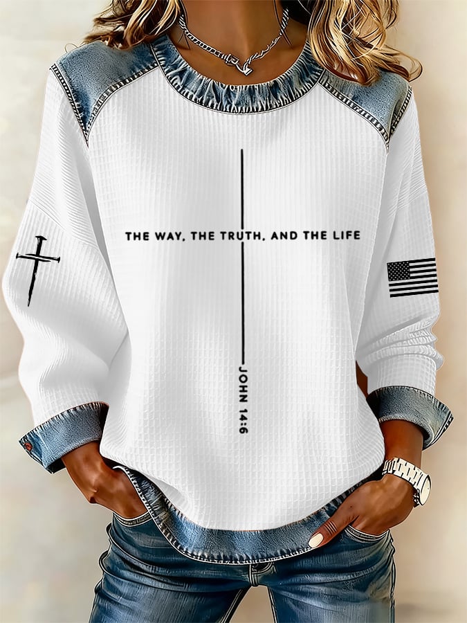 Women's Jesus The Way The Truth The Life Cross Print Casual Sweatshirt