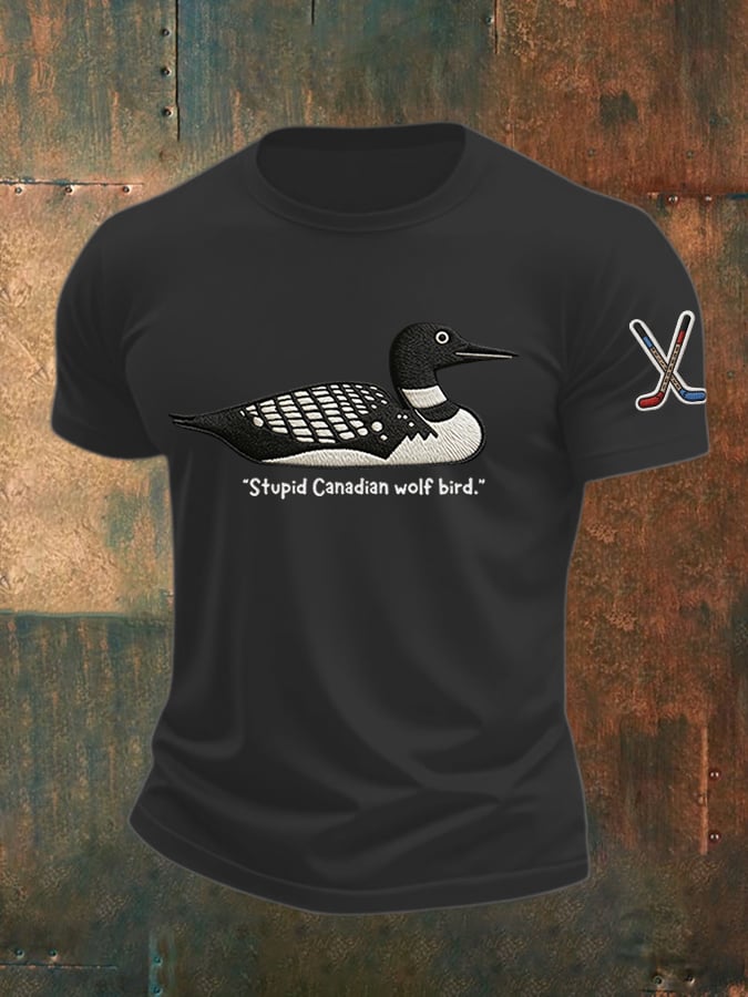 Men's Stupid Canadian Wolf Bird Print T-Shirt