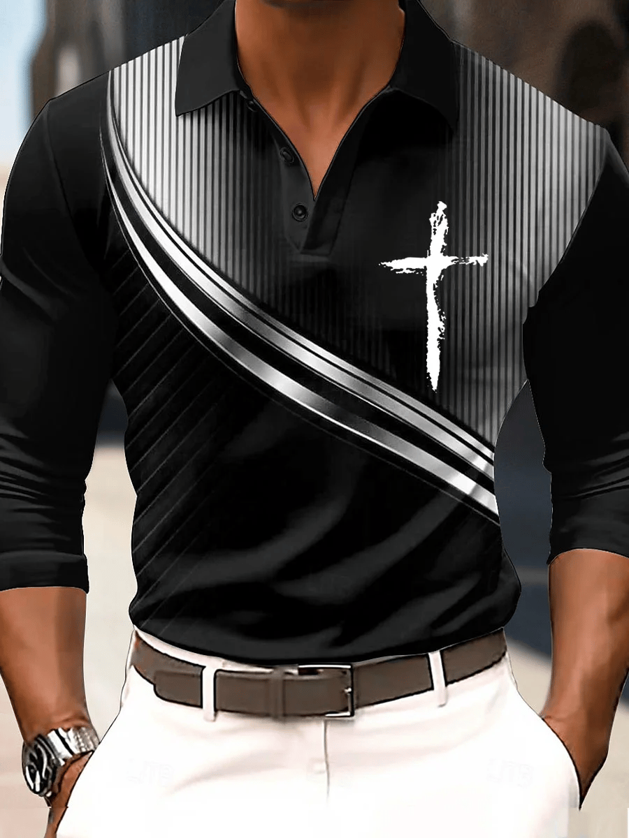 🔥Buy 3 Get 15% Off🔥Men's Cross Faith Long Sleeve Polo Shirt