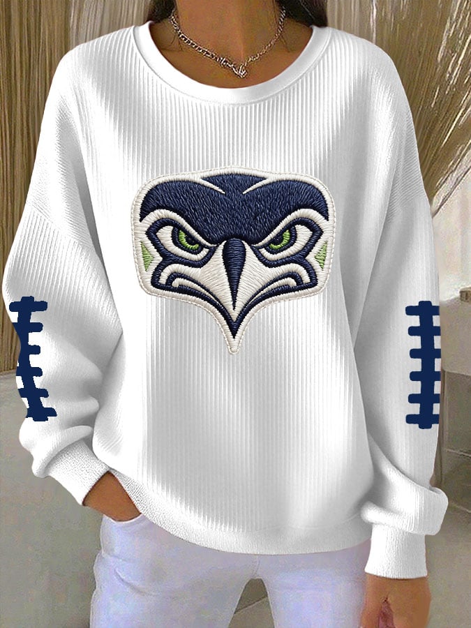 Women's Football Printed Knit Crew Neck Long-Sleeved Top