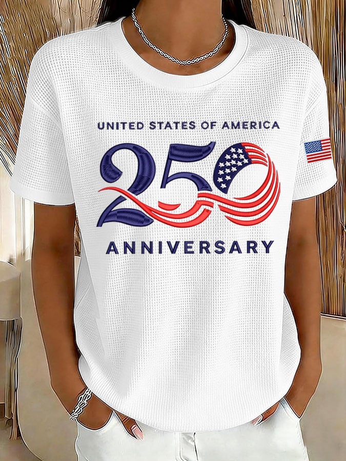 🔥Buy 3 Get 15% Off🔥Women's 250 Years Print Waffle T-shirt