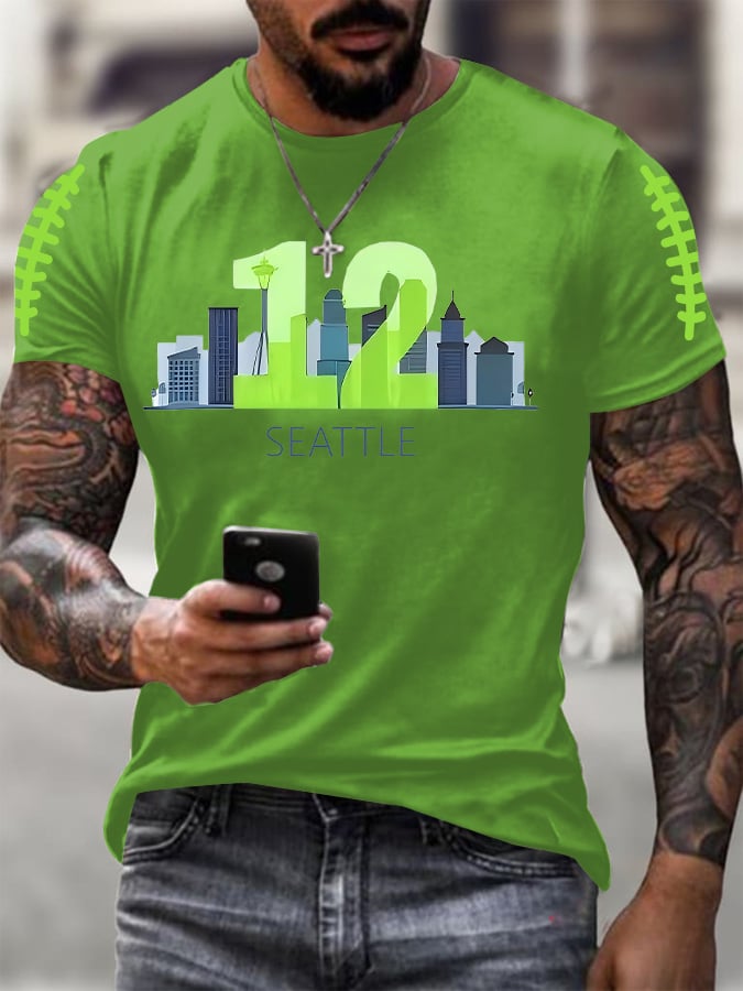 Men's Rugby Print Casual T-Shirt