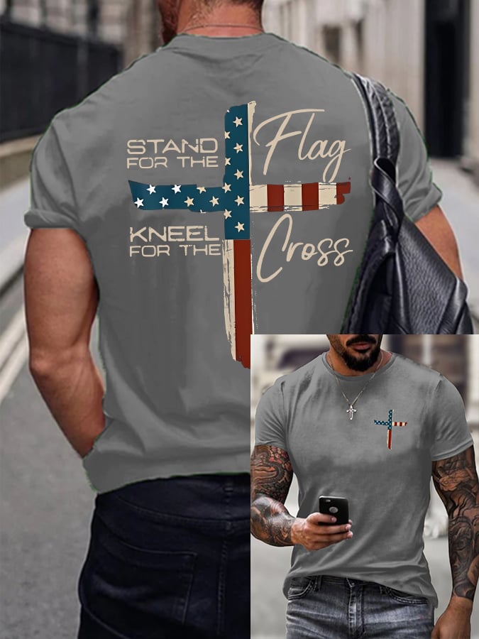 🔥Buy 3 Get 15% Off🔥Men's Stand For The Flag Kneel For The Cross Printed Casual T-Shirt