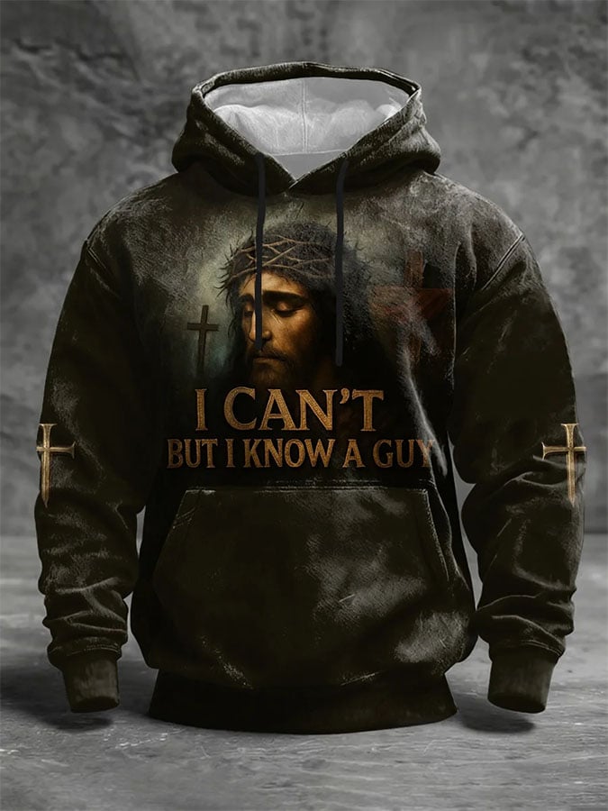 Men's Casual Retro Print Long Sleeve Hooded Sweatshirt