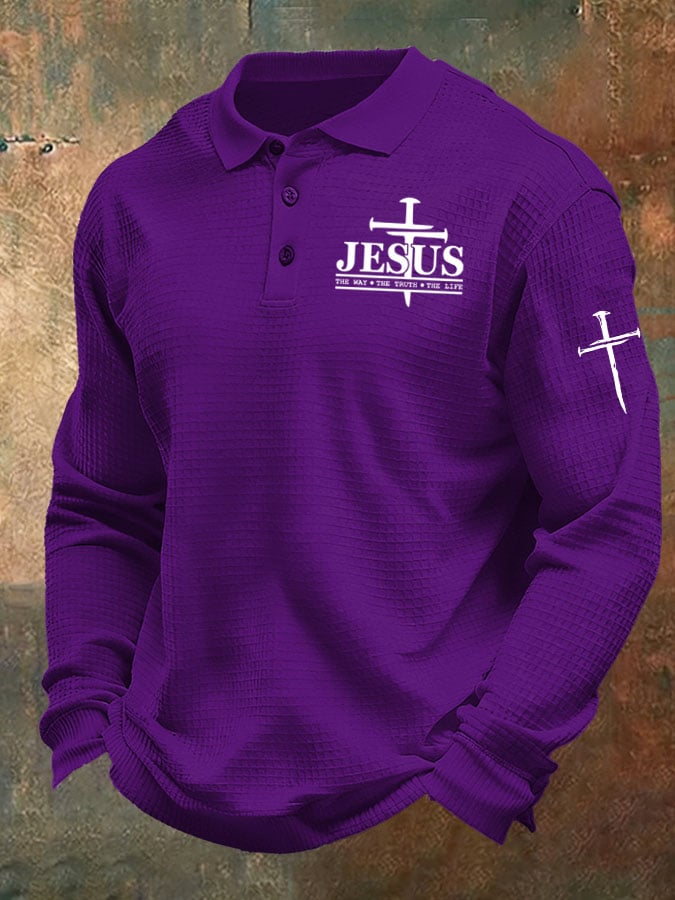 Men's Jesus The Way The Truth The Life Print Casual Waffle Shirt