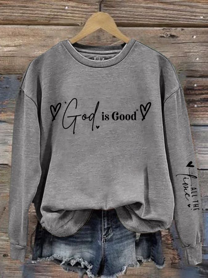 Women's God Is Good Printed Casual Sweatshirt