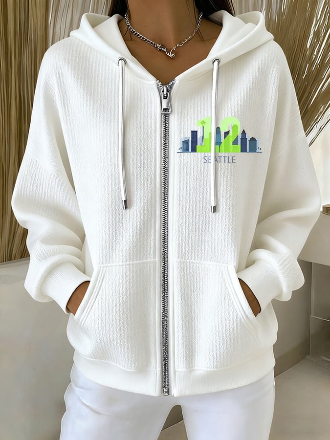 Women's Rugby Print Casual Hooded Sweatshirt Jacket