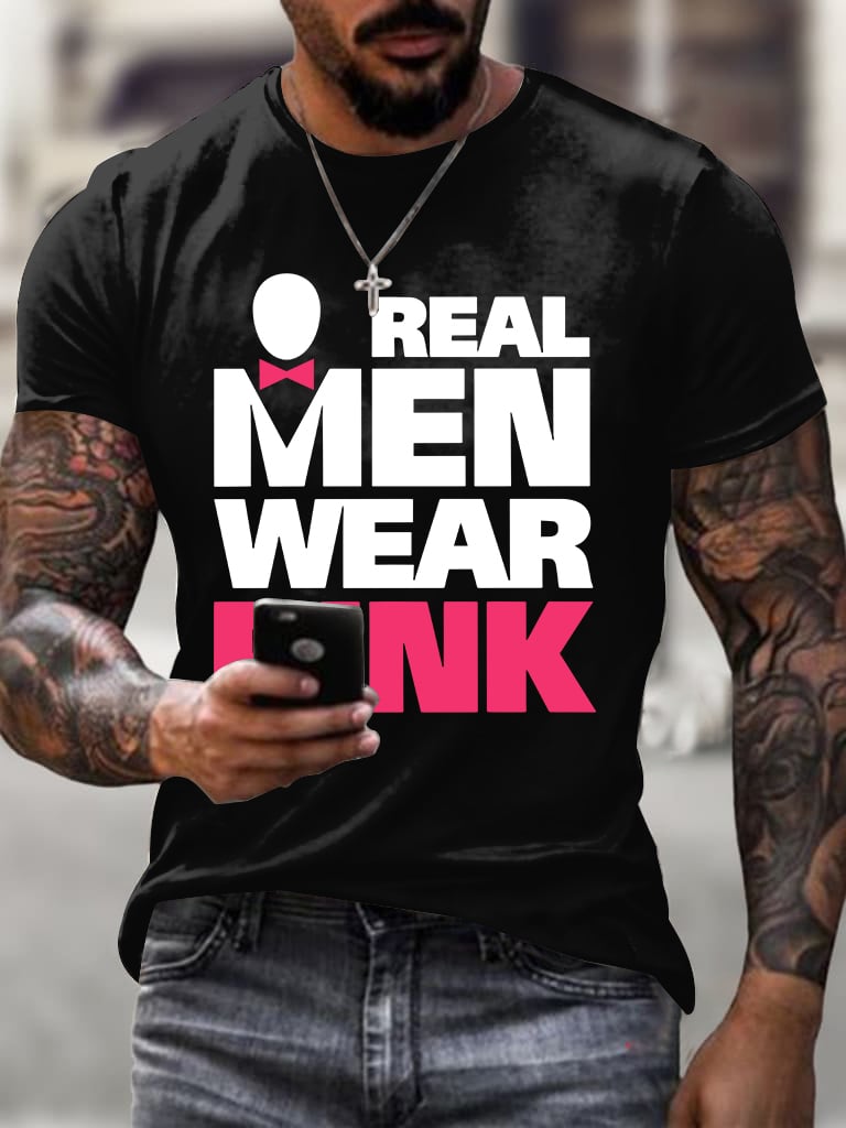 Men'S Casual Breast Cancer Print T-Shirt
