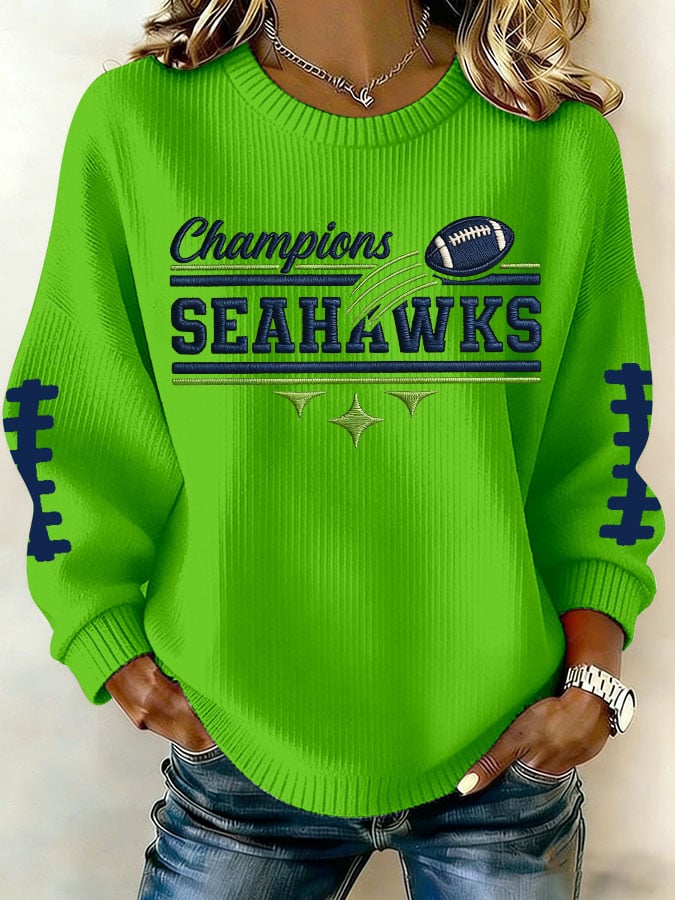 Women's Football Printed Knit Crew Neck Long-Sleeved Top