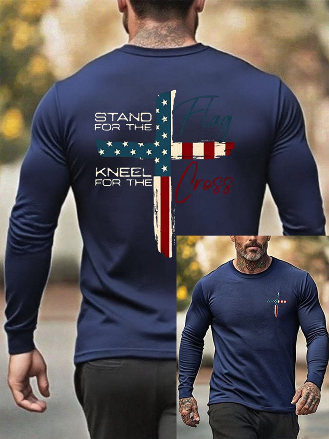 🔥Buy 3 Get 15% Off🔥Men's Stand For The Flag Kneel For The Cross Print T-Shirt