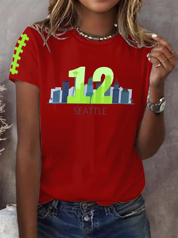 Women's Rugby Print Casual T-shirt