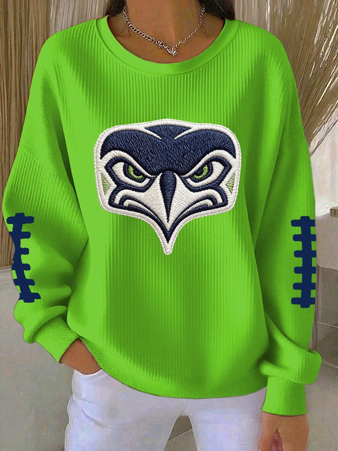 Women's Football Printed Knit Crew Neck Long-Sleeved Top