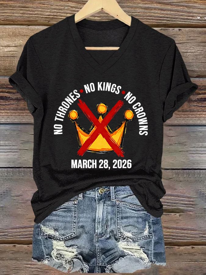 🔥Buy 3 Get 15% Off🔥Women's No Kings No Thrones Print V Neck T-shirt