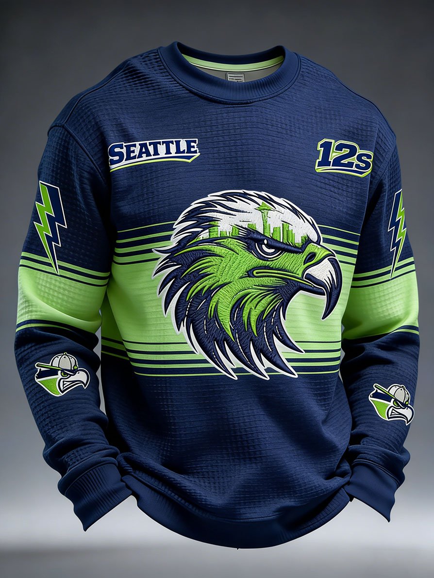 Men's Fashion Seattle Football Fan Waffle Knit Long-Sleeve T-Shirt