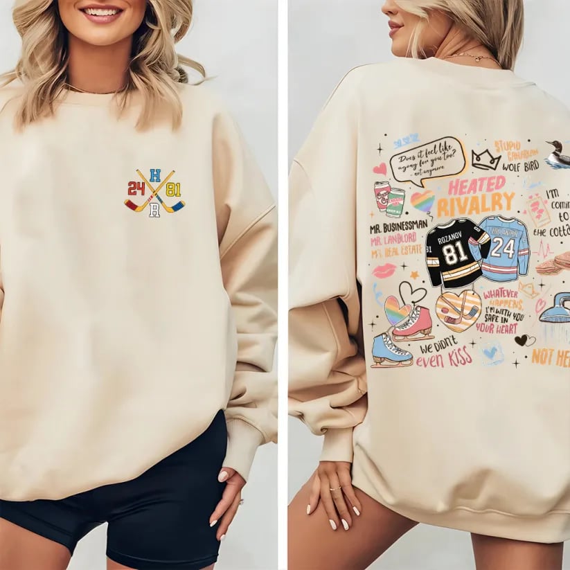 Hockey Romance Print Casual Sweatshirt
