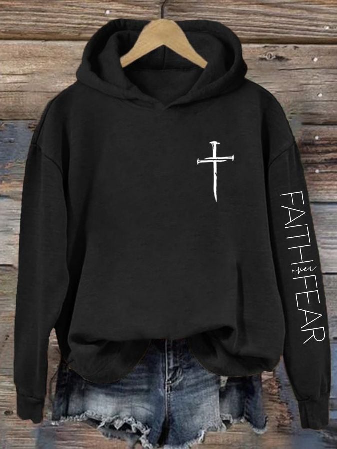 Women'S Faith over Fear Cool Christian Graphic Print Hoodie