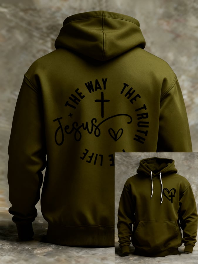 Men's Faith Print Casual Hooded Sweatshirt