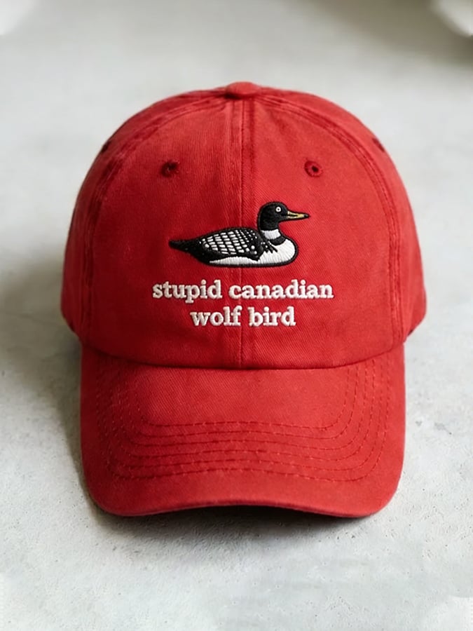 Unisex casual Stupid Canadian wolf bird washed cotton hat