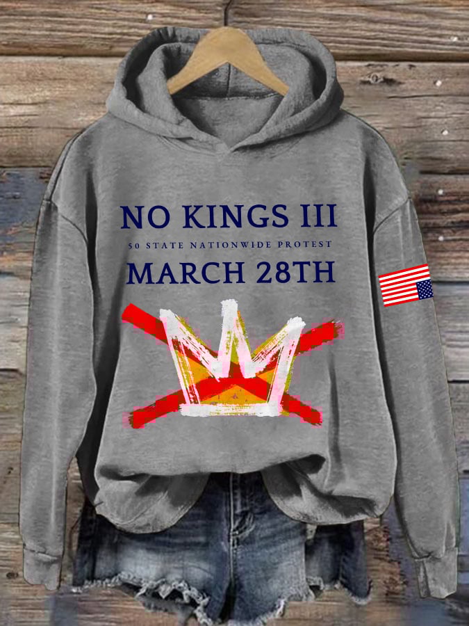 🔥Buy 3 Get 15% Off🔥Retro No Kings III 50 State Nationwide Protest March 28th Print Hoodie