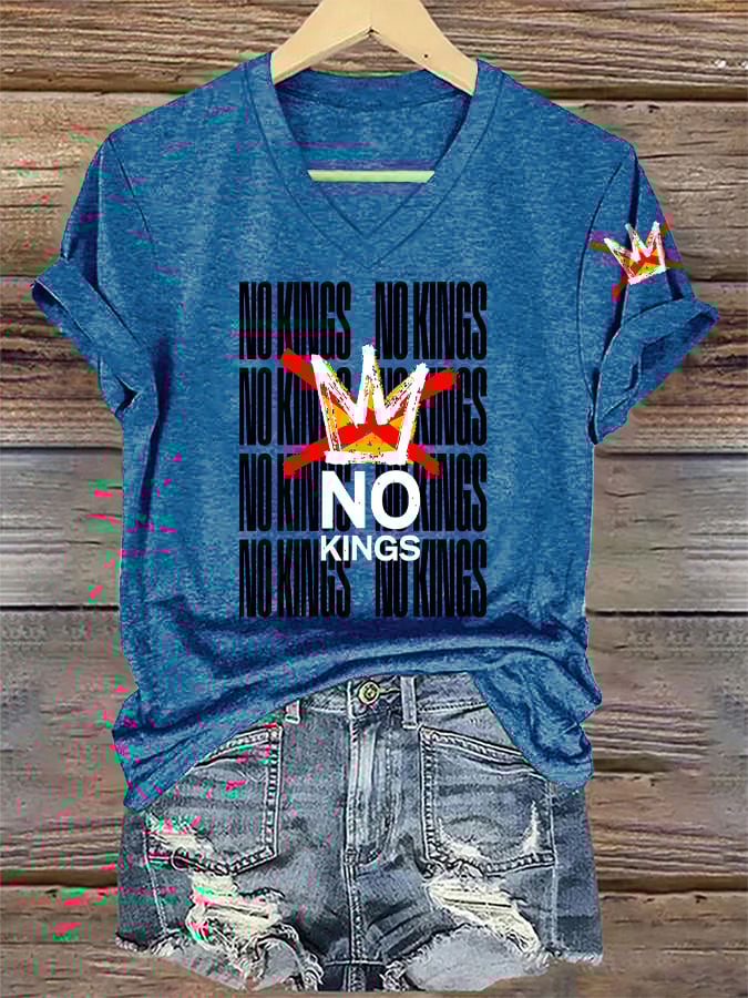 🔥Buy 3 Get 15% Off🔥V-Neck Retro No Kings In America Print T-Shirt