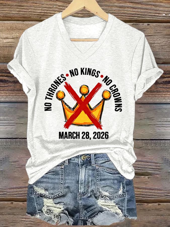 🔥Buy 3 Get 15% Off🔥Women's No Kings No Thrones Print V Neck T-shirt