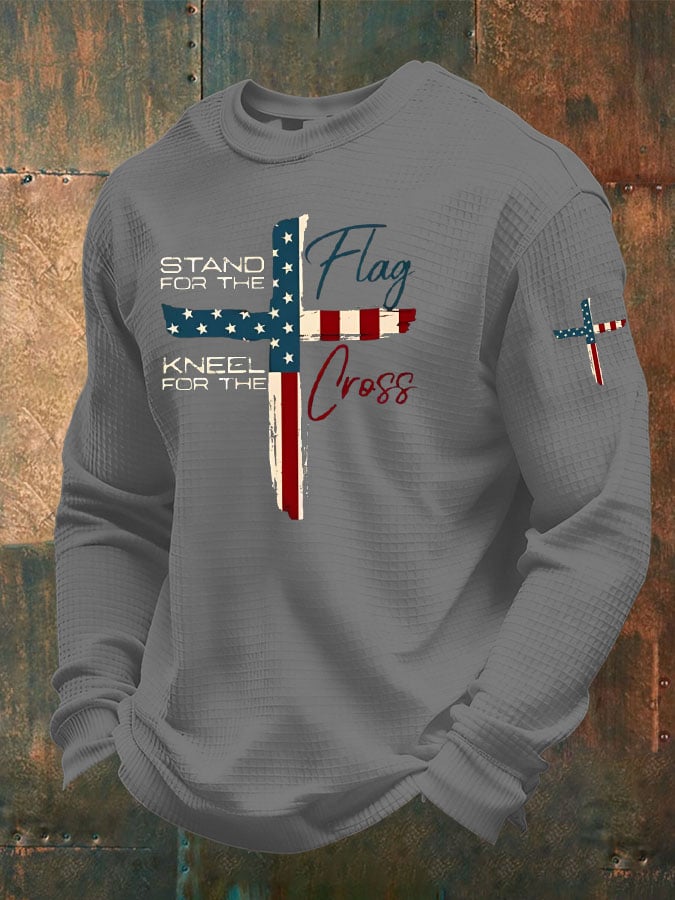 Men's Stand For The Flag Kneel For The Cross Waffle Long Sleeve T-Shirt