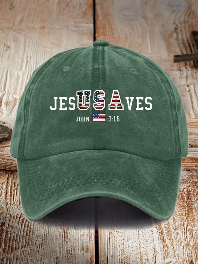 Vintage USA Jesus Saves Print Baseball Cap