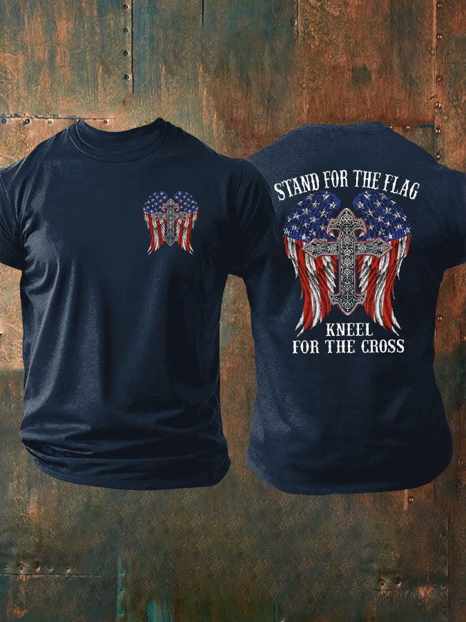 Men's Stand For The Flag Kneel For The Cross Print T-Shirt