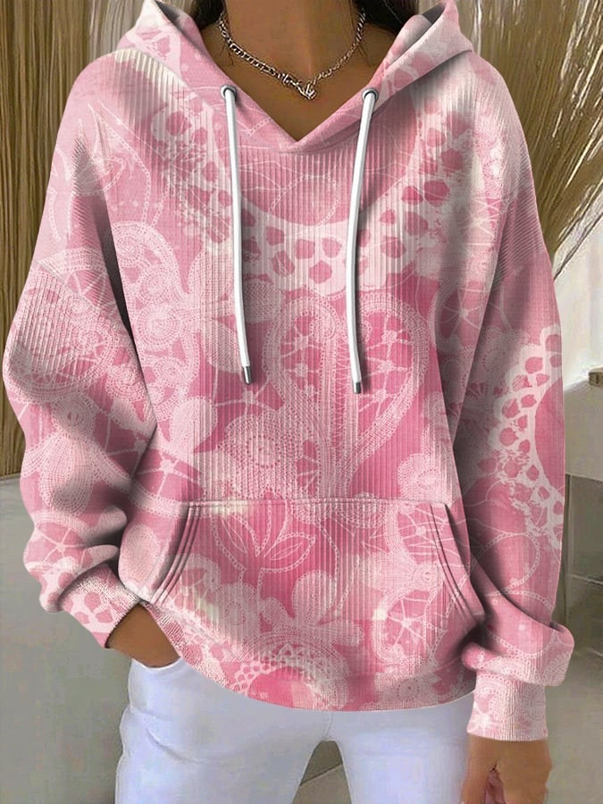 Women's Pink Floral Print Hoodie