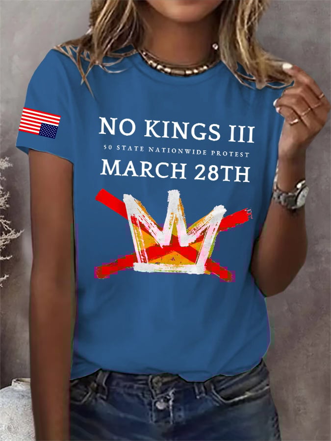 🔥Buy 3 Get 15% Off🔥Retro No Kings III 50 State Nationwide Protest March 28th Print T-Shirt