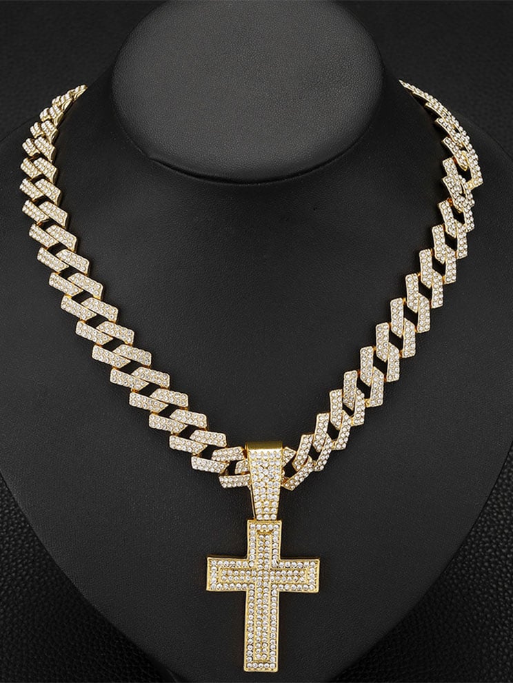 Faith Alloy Full Diamond Cross Pendant Necklace