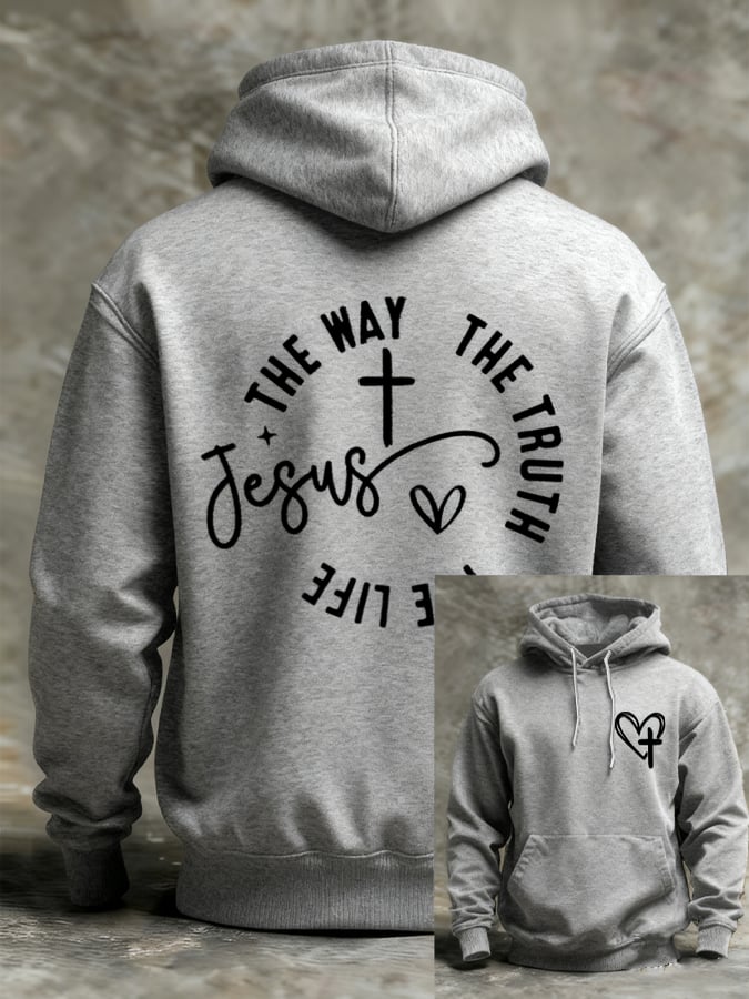 Men's Faith Print Casual Hooded Sweatshirt
