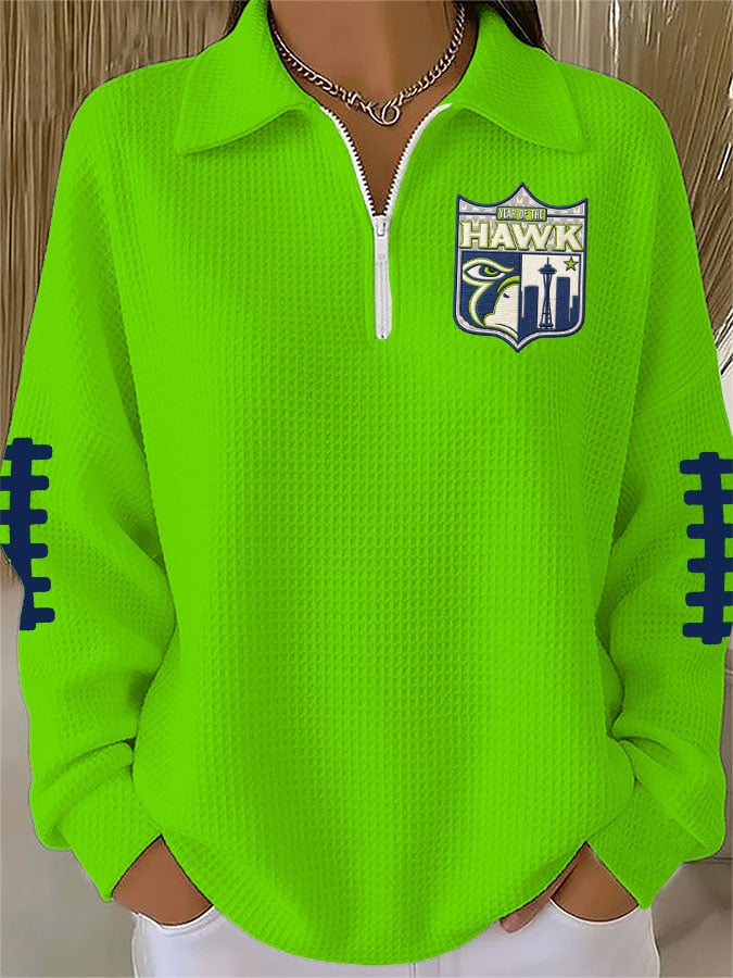 Women's Football Print Waffle Zip-Up Top