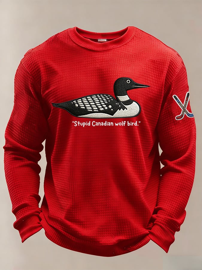 Men's Stupid Canadian wolf bird Print Long-Sleeved T-Shirt